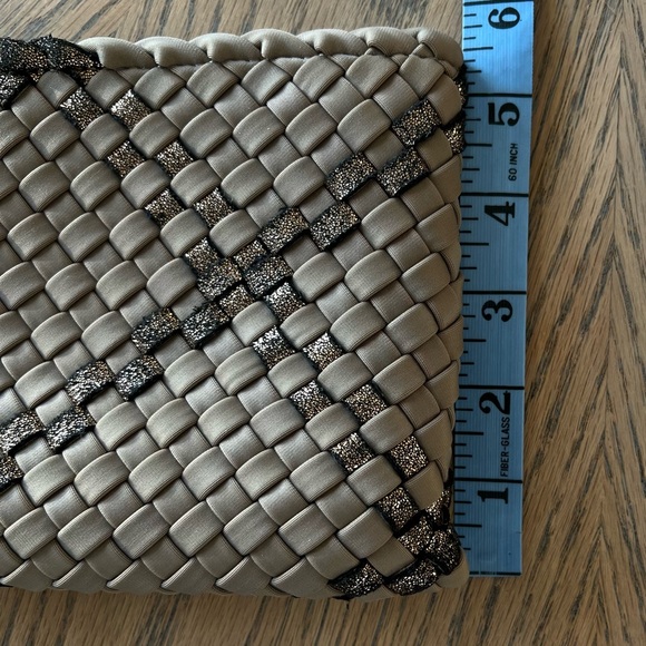 Naghedi Brown Metallic Woven Leather Pouch 8x5.5” - Picture 5 of 5